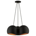 Livex Lighting - Livex Lighting 3 Light Black Globe Pendant - The clean and crisp Piedmont 3-light cluster pendant makes a contemporary statement with the smooth curve of its black finish shades. A gleaming gold finish on the interior of the metal shades brings a refined touch of style. Brushed nickel finish accents complete the look.