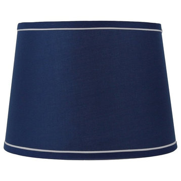 14" French Drum With White Trim Lampshade, Navy Blue