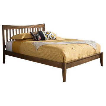 Edeline Mid-Century Modern Solid Walnut Wood Curvaceous Slatted Bed, Full