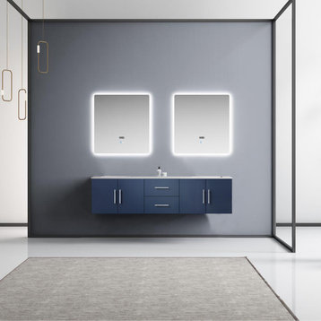 Geneva Bathroom Vanity, Navy Blue, 72", Top, Sink, Mirror