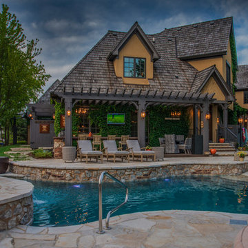 Freeform Pool with Hot Tub and Beach Entry