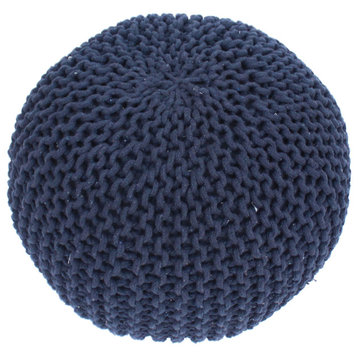 GDF Studio Poona Hand Knitted Artisan Pouf, Navy