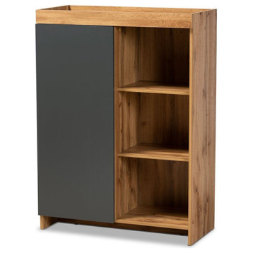 Bowery Hill Modern Two-Tone Grey and Oak Brown Finished Wood Shoe Cabinet