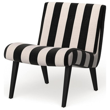 Mid Century Accent Chair, Tapered Legs With 3 Button Tufted Back, Black/White