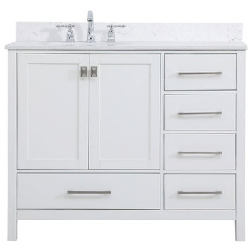 Elegant VF18842WH-BS 42"Single Bathroom Vanity, White With Backsplash