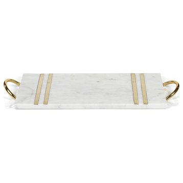 Ellie Rectangular Marble Serving Tray With Brass Handles