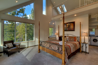 Bedroom - large transitional master carpeted bedroom idea in Other with white walls
