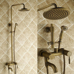 Antique Brass Tub Shower Faucet with 8 inch Shower Head + Hand Shower TSA001 - Tub And Shower Faucet Sets