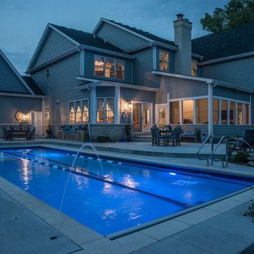 Naperville, IL Lap Pool With Large Sunshelf And Deck Sprays
