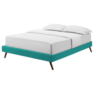 Platform Bed Frame, King Size, Fabric, Teal Blue, Modern Contemporary, Bedroom
