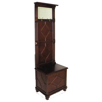 Benzara BM210155 Wooden Frame Hall Tree with Lift Top Box & Mirror Insert, Brown