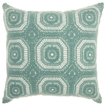 Mina Victory Life Styles Crochet Tiles Celadon Throw Pillow, 18"x18"