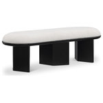 Meridian Furniture - Wilshire Boucle Fabric Upholstered Bench, Cream, Black Finish - Immerse your entryway, living room, or bedroom in elegance with our stunning cream Wilshire boucle fabric bench. The rich solid wood black finish triple-columnar base not only offers stability but also adds a touch of warmth to the bench's art deco design. Sink into the plushness of this bench, inviting you to relax in comfort and style. Place this pretty bench wherever you need extra seating - it's an ideal blend of form and function.