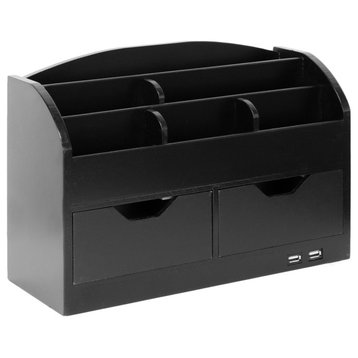 American Art Decor All-in-One USB charging 8 Compartments Desk Organizer - Black