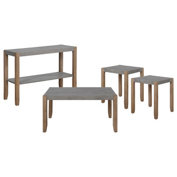Newport 4-Piece Faux Concrete and Wood Accent Table Set: Coffee, End and Console