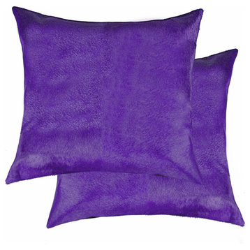 HomeRoots 18" x 18" x 5" Purple Cowhide Pillow 2-Pack