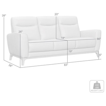 Armen Living Greyson 83" Upholstered Modern Leather Sofa in Dove Gray