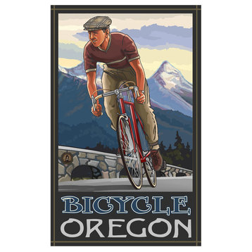 Paul A. Lanquist Bicycle Oregon Downhill Biker Blue Art Print, 12"x18"