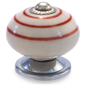 Ceramic Round 1-3/5 in. Decorative Knob Red & Cream Drawer Cabinet Knob 10-Pcs