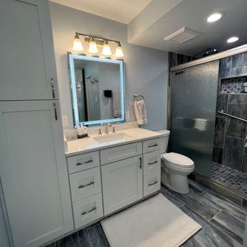 Master Bathroom Remodeling in Alexandria with Walk-in shower and white cabinets