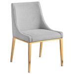 Meridian Furniture - Haines Polyester Fabric Dining Chair, Grey - Give your dining room a touch of contemporary charm with this Haines polyester fabric dining chair. Exuding beautiful refinement and elegance from all angles, this chair gives your dining room an instant makeover. Soft grey polyester fabric covers every square inch of the back and seat, giving the chair a luxurious feel against the skin while making maintenance a breeze. Brushed gold legs on the chairs' metal frames add an elegant finish to the design.