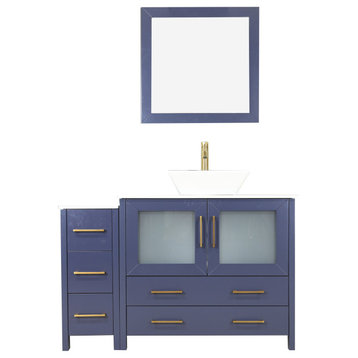 Vanity Art Vanity Set With Vessel Sink, Blue, 48", Led Sensor-Switch Mirror