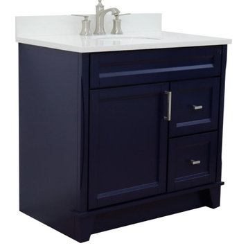 37" Single Sink Vanity In Blue Finish With White Quartz