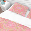 Pink and Green Star Mandala Bohemian and Eclectic Duvet Cover, Twin