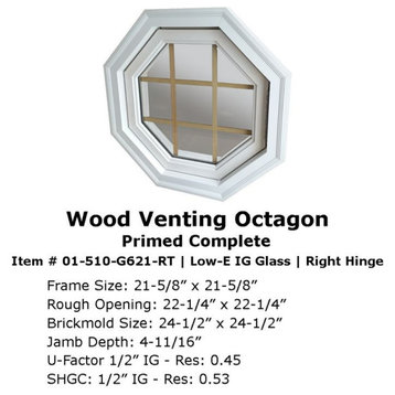 Cabin Breeze Wood Vent Oct Window W/Grille RH, Primed Complete With Low-E Glass