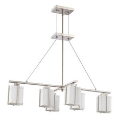 Nuvo Logan 6-Light Island Slate Gray Fabric Shade, Brushed Nickel