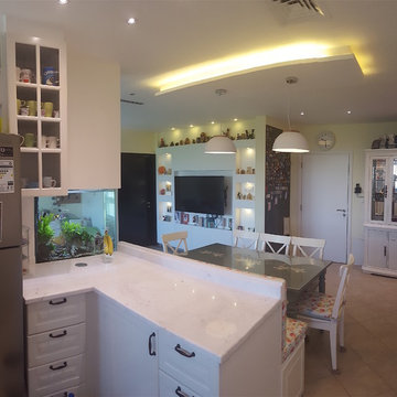 Kitchen with family area attached, aquarium and more