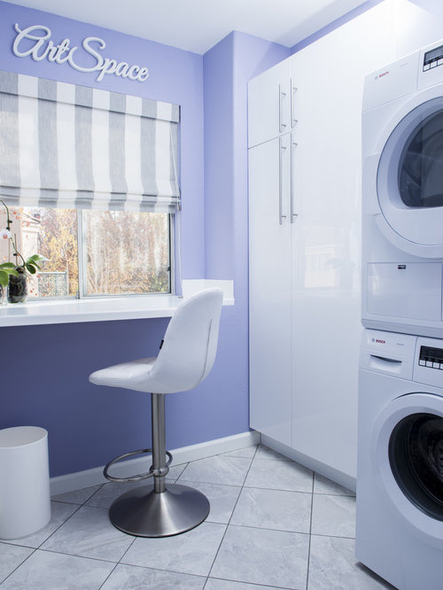 Best Modern Laundry Room with Purple Walls Design Ideas & Remodel