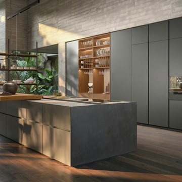 "The Obsidian Grove" Industrial Minimalism Kitchen in Organic Modernism #interio