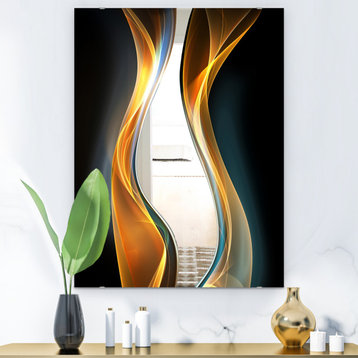 Designart Gold Waves I Modern Contemporary Large Wall Mirror, 28x40