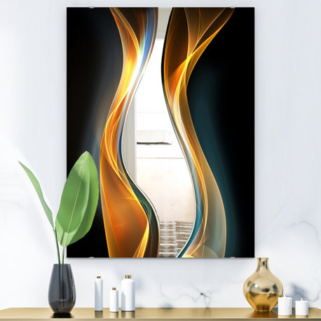 Designart Gold Waves I Modern Contemporary Large Wall Mirror, 28x40