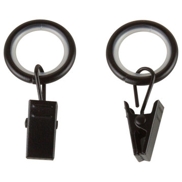5/8" Noise-Canceling Curtain Rings With Clip, Set of 10, Black