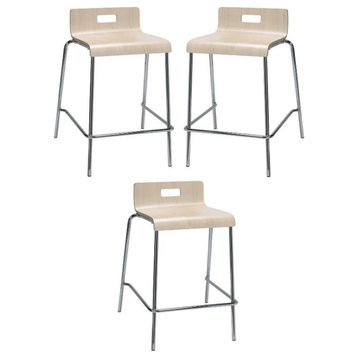 Home Square 25" Stylish Wooden Low Back Counter Stool in Natural - Set of 3