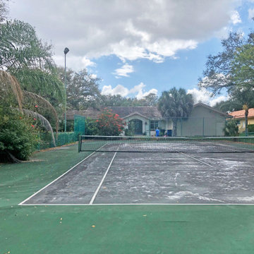 Transformed tennis court, fomerly unused front yard, now a gathering space.