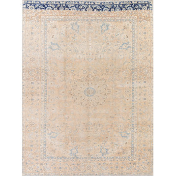 Consigned, Kashan Semi Vintage Persian Handmade Oriental Rug Wool, Peach, 9'x13'