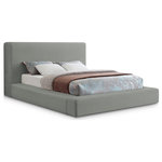 Meridian Furniture - Devin Upholseterd Bed, Gray, King, Linen Textured - Curl up on this Devin full bed and feel like a VIP. This handsome bed has a distinctive upscale look, with its luxe grey linen textured fabric covering every square inch, from headboard to side rails and footboard, which are 8 inches thick for a luxuriously soft feel and comfort against your body while you relax and unwind before catching some Zs. The contemporary design is strikingly modern, adding an up-to-the-minute vibe to your bedroom space.
