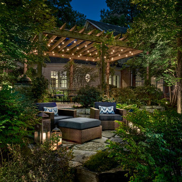 Lower flagstone patio within a garden setting.