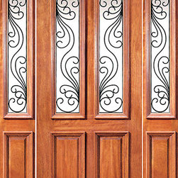 Pre-hung Mahogany Twin Lite Entry Door with Two Side lights - Front Doors