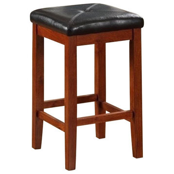 Bowery Hill 24.25" Solid Rubberwood Square Counter Stool in Mahogany (Set of 2)