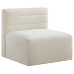 Meridian Furniture - Quincy Modular Component, Cream, Armless Chair - Show them all that less is more with the minimalist look of this Quincy velvet cloud-like comfort modular armless chair. This elegant chair features a simple design that's all about comfort and modern style. The soft cream velvet upholstery is sleek to the touch, and the back of the unit features deep horizontal channel tufting for a look that wows. Because this is a modular seating option, you can pair it easily with other items in the Quincy collection to create a look you love. Latches underneath make it easy to mix and match items from the collection.