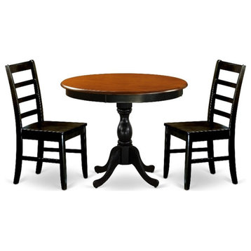 AMPF3-BCH-W - Wooden Table and 2 Modern Chairs with Ladder Back - Black Finish