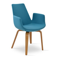 EIFFEL ARM PLYWOOD NATURAL-TURQUOISE CAMIRA WOOL - Dining Chairs