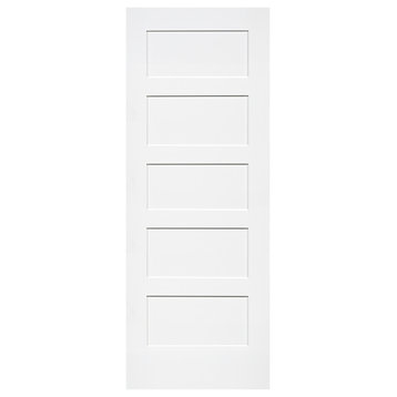 5-Panel Kimberly Bay Door, Interior Slab Shaker, White, 1.375"x32"x80"