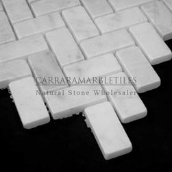 White Carrara Marble Italian Bianco Carrera Herringbone Mosaic Tile Tumbled - Products