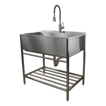 Transolid 36"x22" Stainless Steel Laundry Sink with Wash Stand in Brushed Satin
