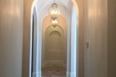 Inspiration for a contemporary limestone floor entryway remodel in Dallas
